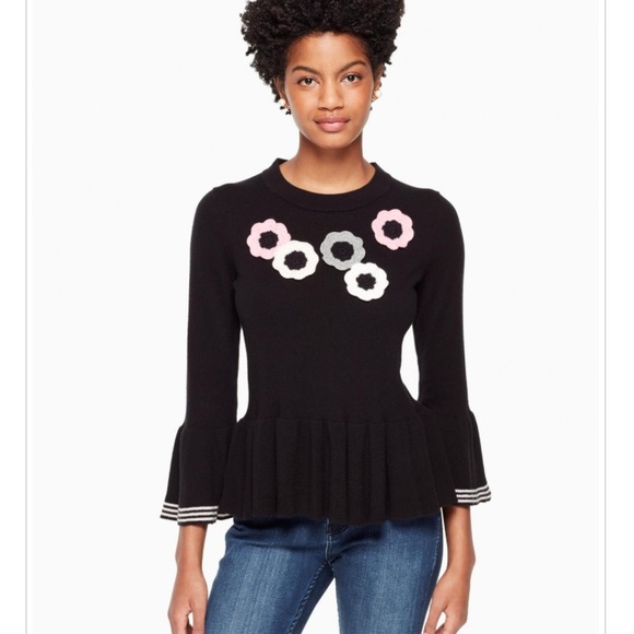 kate spade Sweaters - Kate Spade Crochet Flower Bell Sweater Black XXS